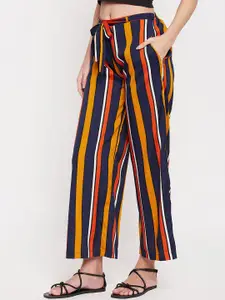 Clovia Women Multi Sassy Stripes Flared Knitted Crop Lounge Pant
