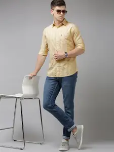 U.S. Polo Assn. U S Polo Assn Men Yellow & White Tailored Fit Striped Pure Cotton Casual Shirt