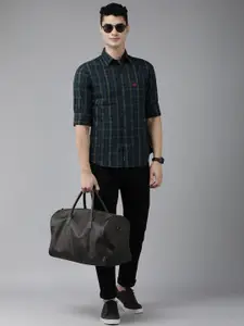 U.S. Polo Assn. Men Olive Green Tartan Checked Pure Cotton Tailored Fit Casual Shirt