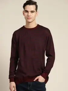 INVICTUS Men Maroon & Navy Blue Striped Pullover