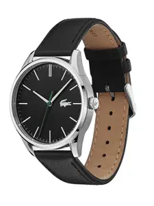 Lacoste Men Pack Of 2 Black Brass Dial & Black Leather Straps Analogue Watch 2070014