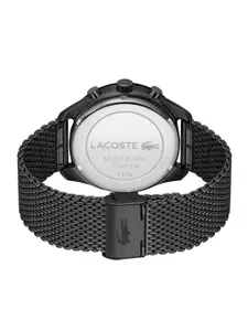 Lacoste Men Black Brass Dial & Black Stainless Steel Bracelet Style Straps Analogue Chronograph Watch
