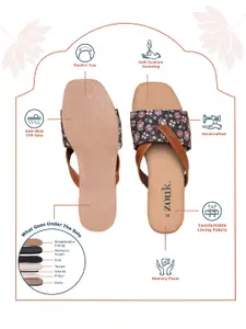 ZOUK Women Black Floral Printed  Open Toe Flats