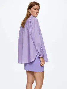 MANGO Women Lavender Solid Cotton Oversized Casual Shirt