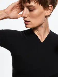 MANGO Silver-Toned Contemporary Link Needle Drop Earrings