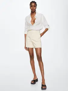 MANGO Women Off White Solid Sustainable Shorts
