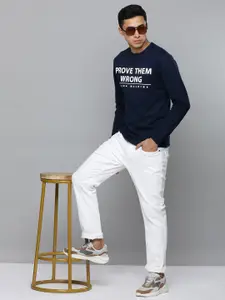 Flying Machine Men Navy Blue & White Printed Sweatshirt