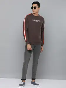 Flying Machine Men Brown Brand Logo Print Pure Cotton Sweatshirt