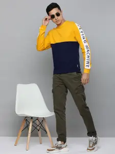 Flying Machine Men Yellow & Black Colourblocked Sweatshirt