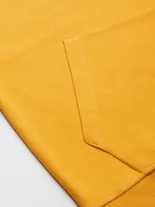 Flying Machine Men Mustard Yellow Brand Logo Printed Pure Cotton Hooded Sweatshirt