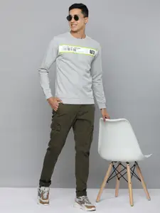 Flying Machine Men Grey Melange Printed Sweatshirt