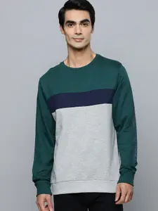 Flying Machine Men Green & Grey  Colourblocked Pure Cotton Pullover Sweatshirt
