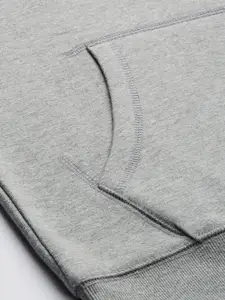 Flying Machine Men Grey Melange & Blue Colourblocked Hooded Sweatshirt