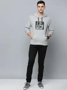 Flying Machine Men Grey Printed Hooded Sweatshirt