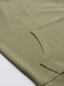 Flying Machine Men Olive Green Hooded Pure Cotton Sweatshirt