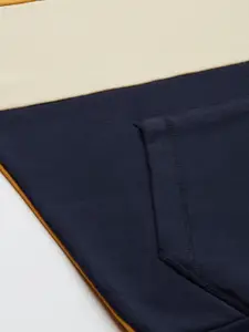 Flying Machine Men Yellow And Navy Blue Colourblocked Hooded Sweatshirt