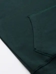 Flying Machine Men Green Solid Hooded Pure Cotton Sweatshirt with Taping Detail