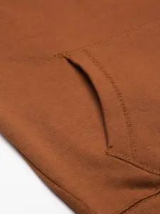 Flying Machine Men Brown Solid Pure Cotton Hooded Sweatshirt