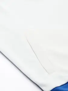 Flying Machine Men Blue & White Colourblocked Sweatshirt with Minimal Print Detail