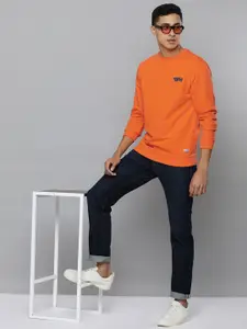 Flying Machine Men Orange Pure Cotton Sweatshirt