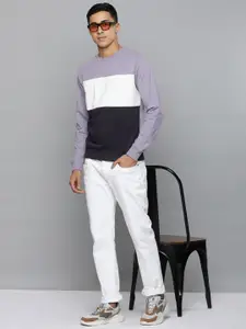 Flying Machine Men Navy Blue & White Colourblocked Sweatshirt