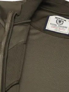 Flying Machine Men Black Solid Front Open Sweatshirt