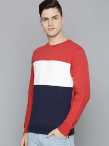 Flying Machine Men Red & White Colourblocked Pure Cotton Sweatshirt