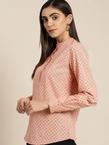 Hancock Women Orange Geometric Printed Standard Mandarin Collar Formal Shirt