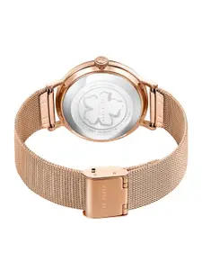 Ted Baker Women Pink Printed Dial & Rose Gold Toned Stainless Steel Bracelet Style Straps Analogue Watch