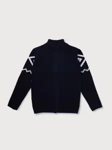 Gini and Jony Boys Navy Blue & White Printed Cardigan