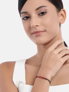 Zavya Women Black & Red Sterling Silver-Plated Ring Bracelet