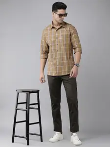 Arrow Sport Men Dark Beige Original Slim Fit Tartan Checks Opaque Pure Cotton Casual Shirt