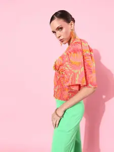 Style Quotient Bright Orange Floral Indie Gal Top