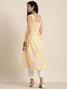 Taavi Women Yellow & Maroon Printed Asymmetric Kurta