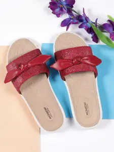 Monrow Women Maroon Open Toe Flats with Bows