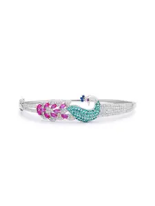 Zavya Women Pink & Green 925 Sterling Silver Rhodium-Plated Cuff Bracelet