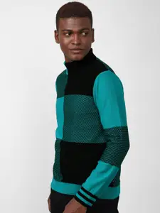 FOREVER 21 Men Turquoise Blue & Teal Checked Pullover
