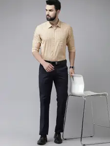 Arrow Men Beige & Blue Manhattan Slim Fit Checked Pure Cotton Formal Shirt