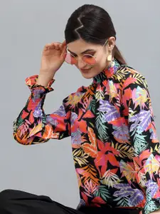 Style Quotient Black Floral Print Crepe Top