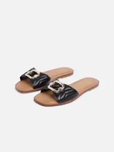 ALDO Women Black Open Toe Flats with Buckles