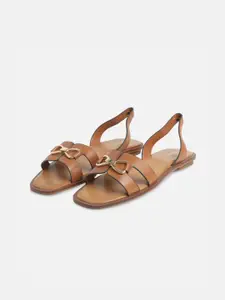 ALDO Women Brown Embellished Open Toe Flats with Bows
