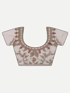 kasee Gold-Toned & Red Floral Embroidered Net Saree