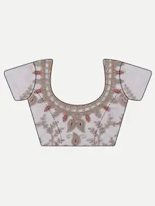 kasee Women Grey & Gold-Toned Floral Embroidered Net Saree