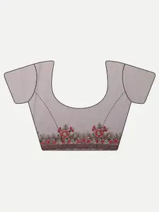 Kasee Lavender & Red Floral Embroidered Net Saree