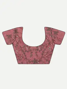 kasee Pink & Silver-Toned Floral Embroidered Pure Chiffon Saree