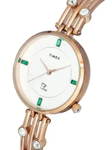 Timex Women Silver-Toned Dial & Rose Gold Toned Straps Analogue Watch TWEL16000