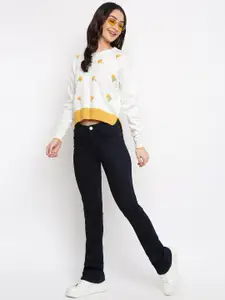 Latin Quarters Women White Floral Pullover Sweater