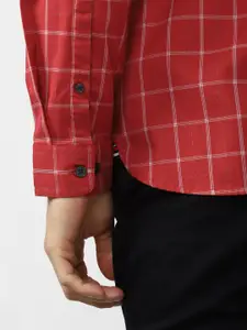Van Heusen Sport Men Red Slim Fit Windowpane Checks Casual Shirt