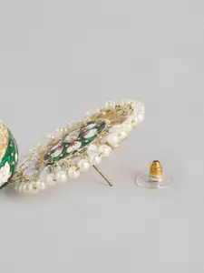 I Jewels Gold-Toned & Green Dome Shaped Jhumkas Earrings