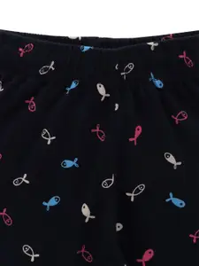 DYCA Girls Navy Blue Printed Cotton LonguePants